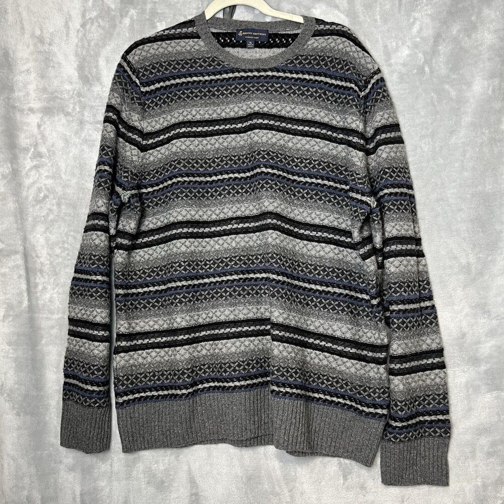 Brooks Brothers Sweater  Men XL Italian Yarn Fair Isle‎ Cardigan Granpa core